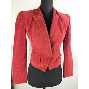 Split end ltd Cranberry Red Cropped Suede Leather Blazer Vintage Size 5/6